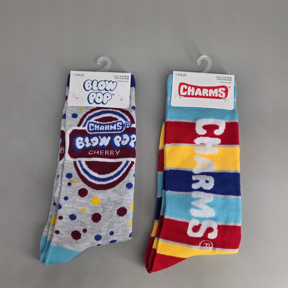 Charms Blow Pop Socks Mens 6-12 2 Pair Bundle Candy Novelty Retro Colorful Funky